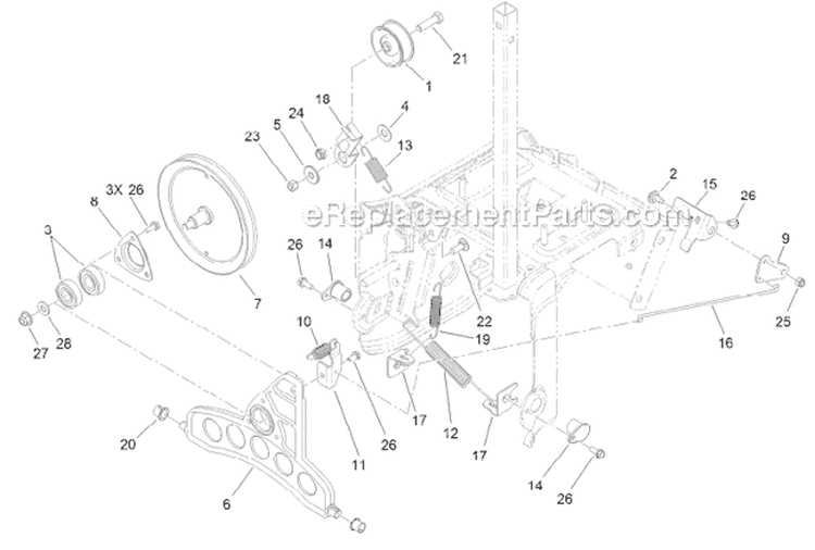 Pulleys and Bellcrank Diagram and Parts List for 37771 313000001-313999999 - 2013 Toro Snow Blower