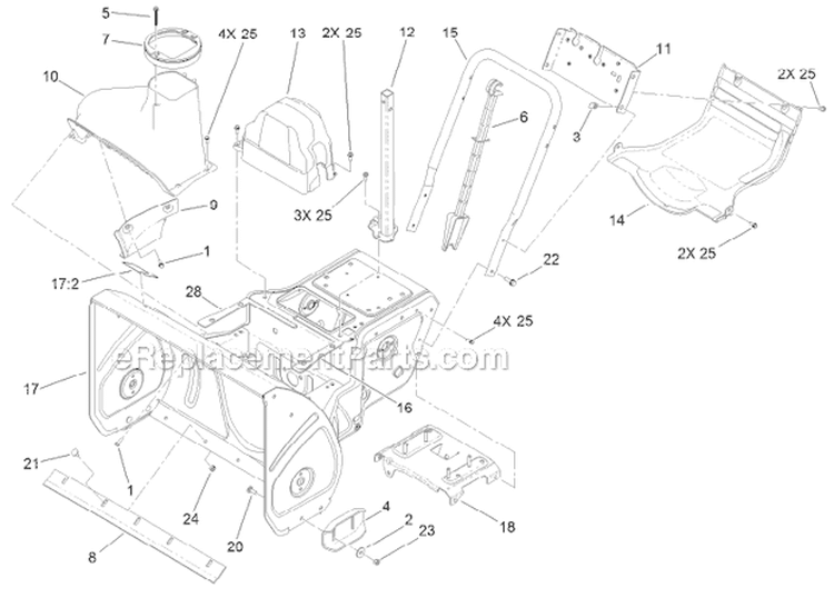 Frame Housing and Bypass Diagram and Parts List for 37772 313000001-313999999 - 2013 Toro Snow Blower