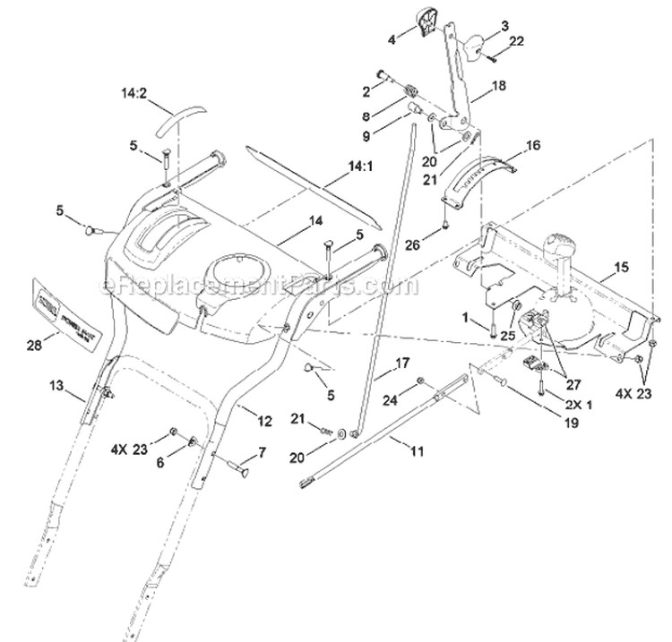 Handle Diagram and Parts List for 37772 313000001-313999999 - 2013 Toro Snow Blower