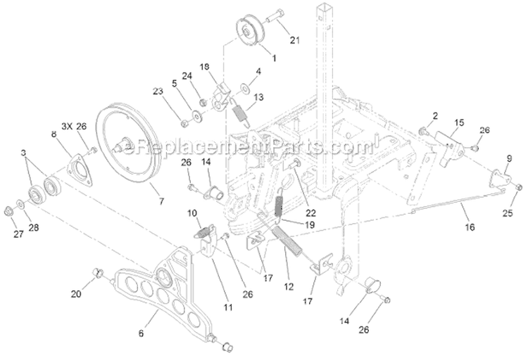 Pulleys and Bellcrank Diagram and Parts List for 37772 313000001-313999999 - 2013 Toro Snow Blower