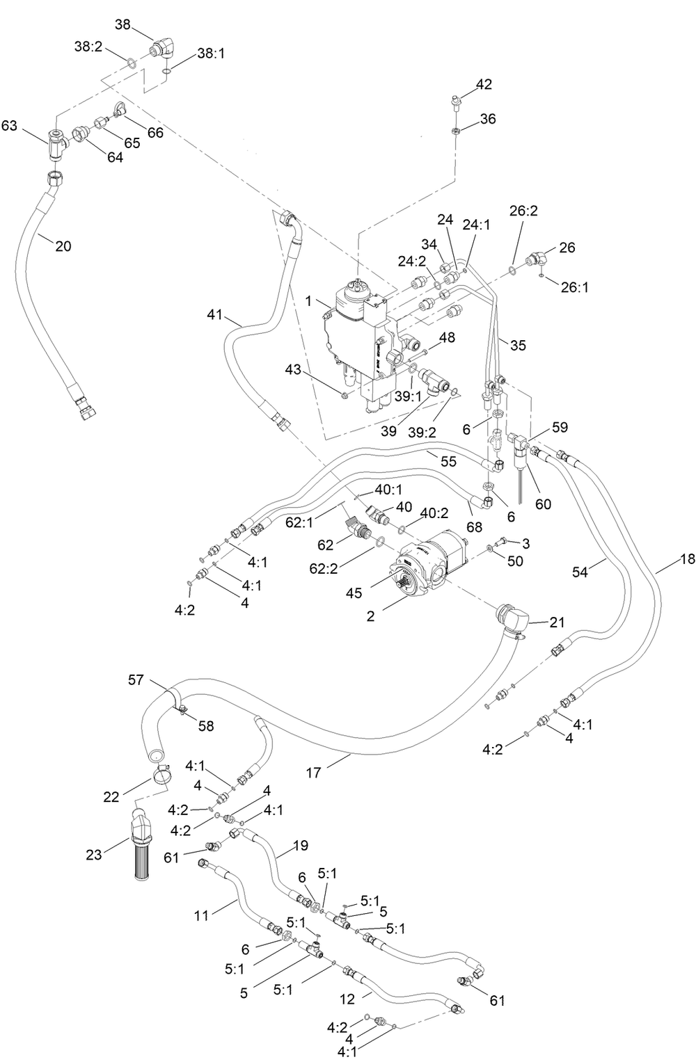 Lift Valve And Pump Assemby Diagram and Parts List for 22531 405540000 - 412699999 Toro Lawn Tractor Accessories