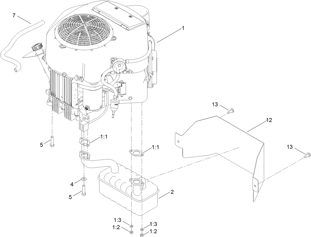 Engine And Muffler Assembly Diagram and Parts List for 76550TA 417100000 - 417329999 Toro Lawn Tractor
