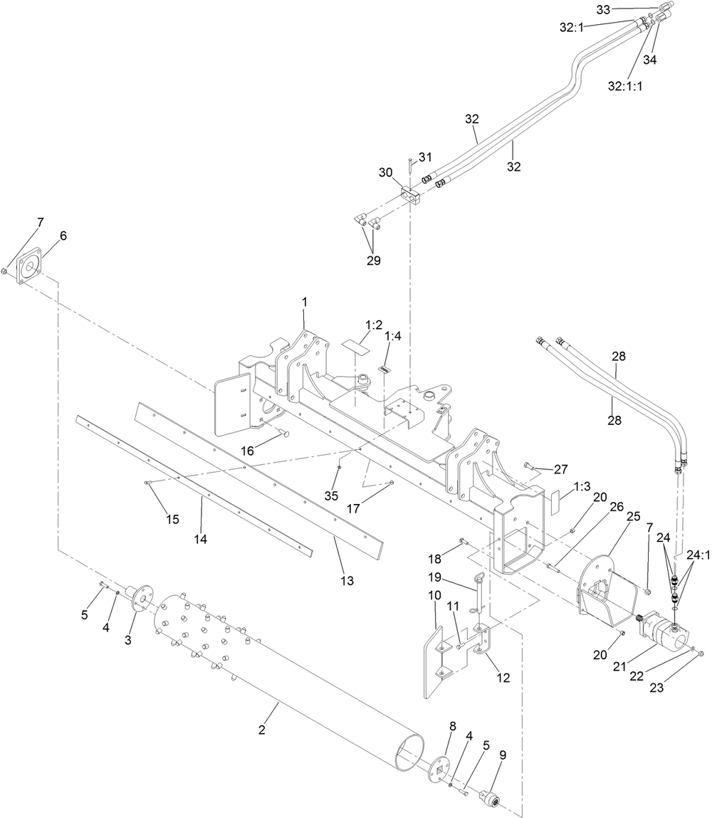 Frame And Motor Assembly Diagram and Parts List for 22536 318000001 - 318999999 Toro Lawn Tractor Accessories