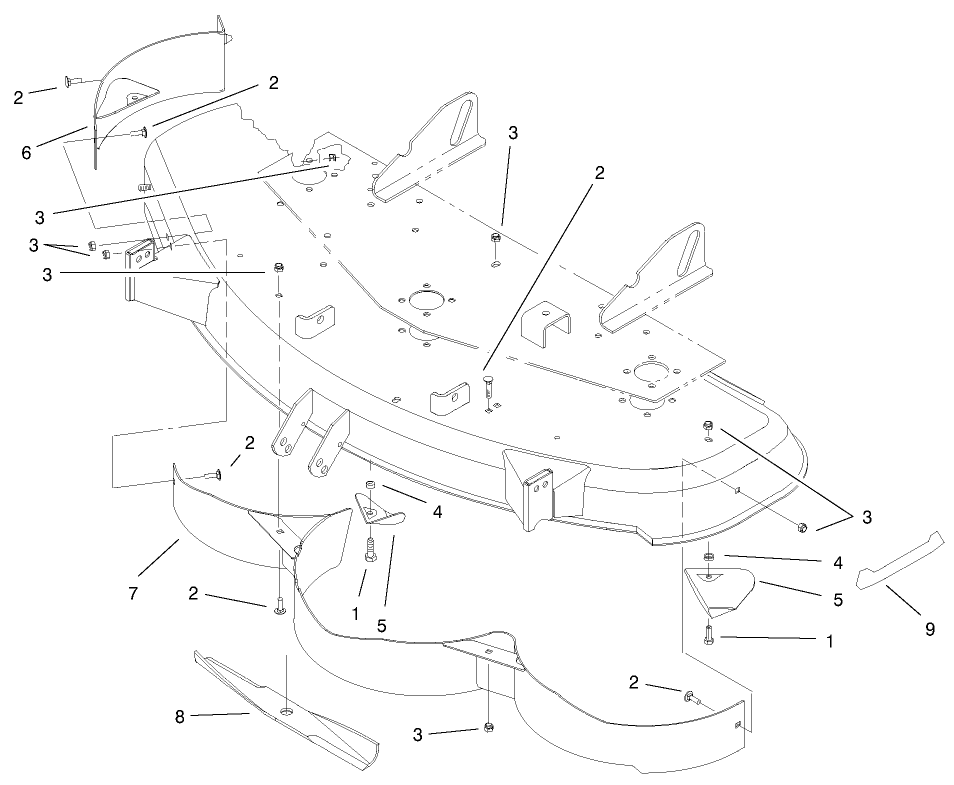 Baffle, Kicker, And Blade Assembly Diagram and Parts List for 79195  Toro Lawn Tractor