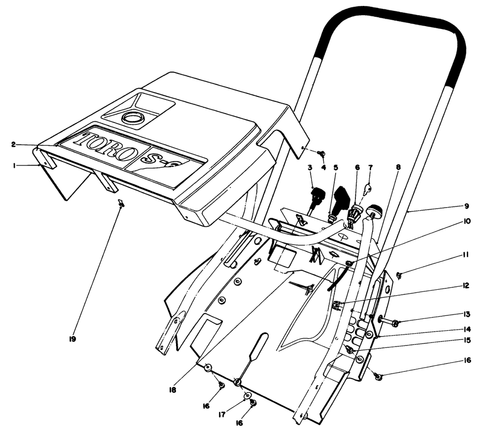 Shroud & Handle Assembly Diagram and Parts List for 38165 8000001 - 8999999 Toro Snow Blower