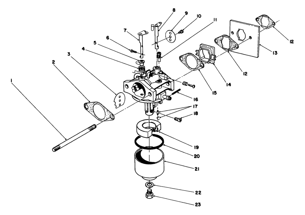 Carburetor Assembly Diagram and Parts List for 20680 5000001 - 5999999 Toro Lawn Mower