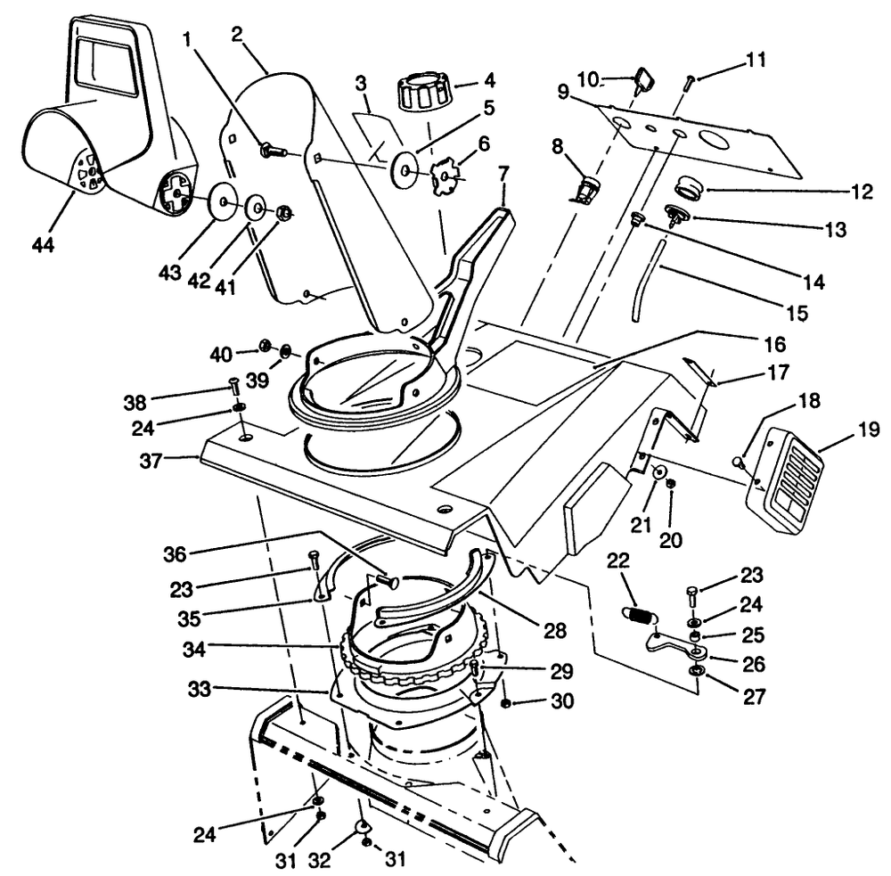 Upper Shroud Assembly Diagram and Parts List for 38190 0000001 - 0999999 Toro Snow Blower