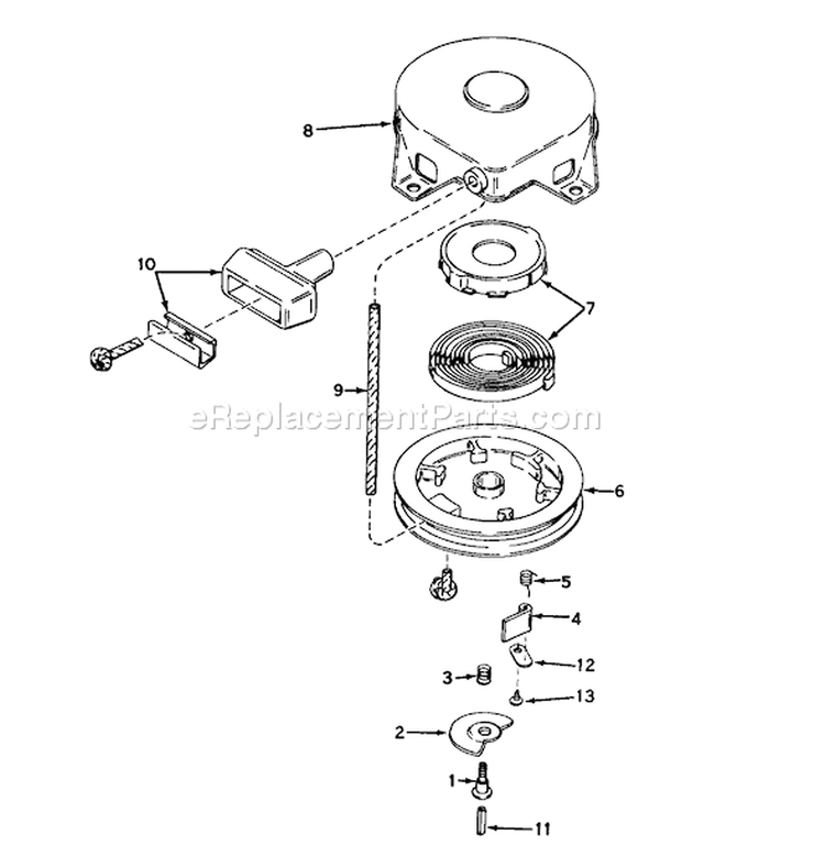 Rewind Starter Diagram and Parts List for 38010 0000001-0999999 - 1980 Toro Snow Blower