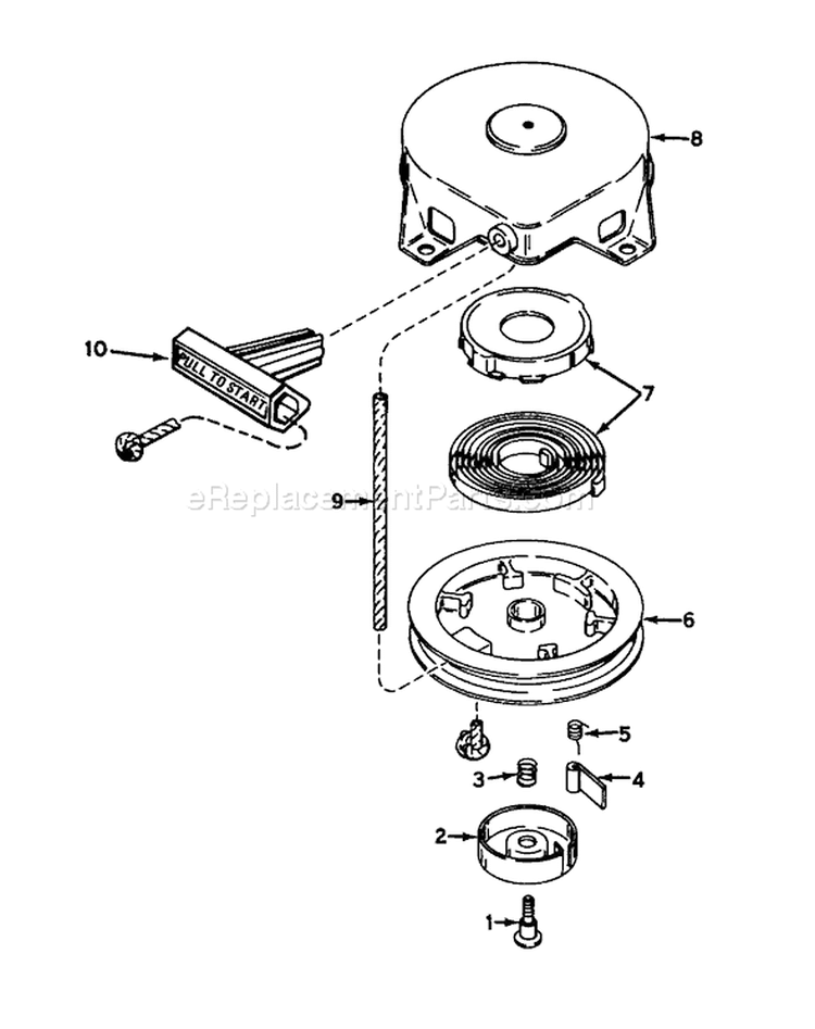 Rewind Starter Diagram and Parts List for 38014 8000001-8999999 - 1978 Toro Snow Blower
