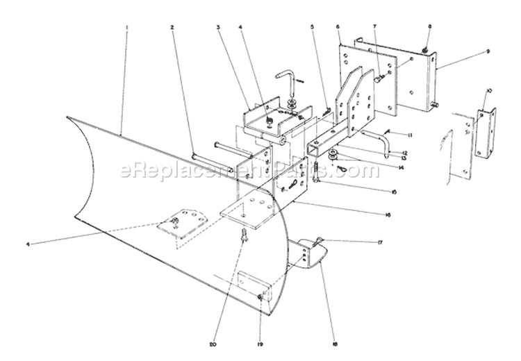 Grader Blade Assembly Diagram and Parts List for 38015 0000001-0999999 - 1980 Toro Snow Blower