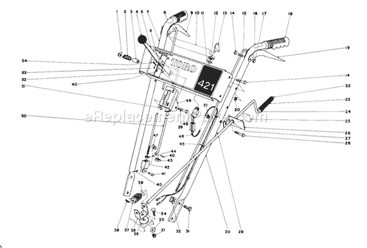 Handle Assembly Diagram and Parts List for 38015 0000001-0999999 - 1980 Toro Snow Blower