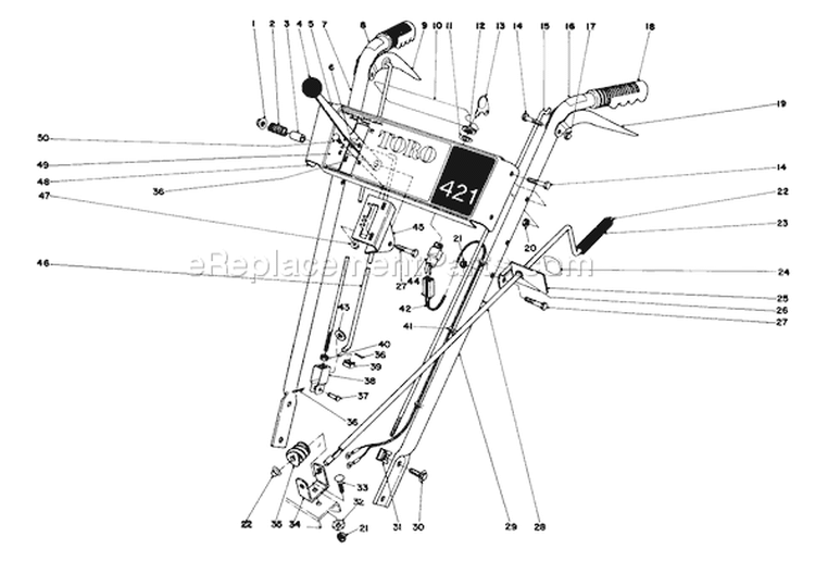 Handle Assembly Diagram and Parts List for 38015 2000001-2999999 - 1982 Toro Snow Blower