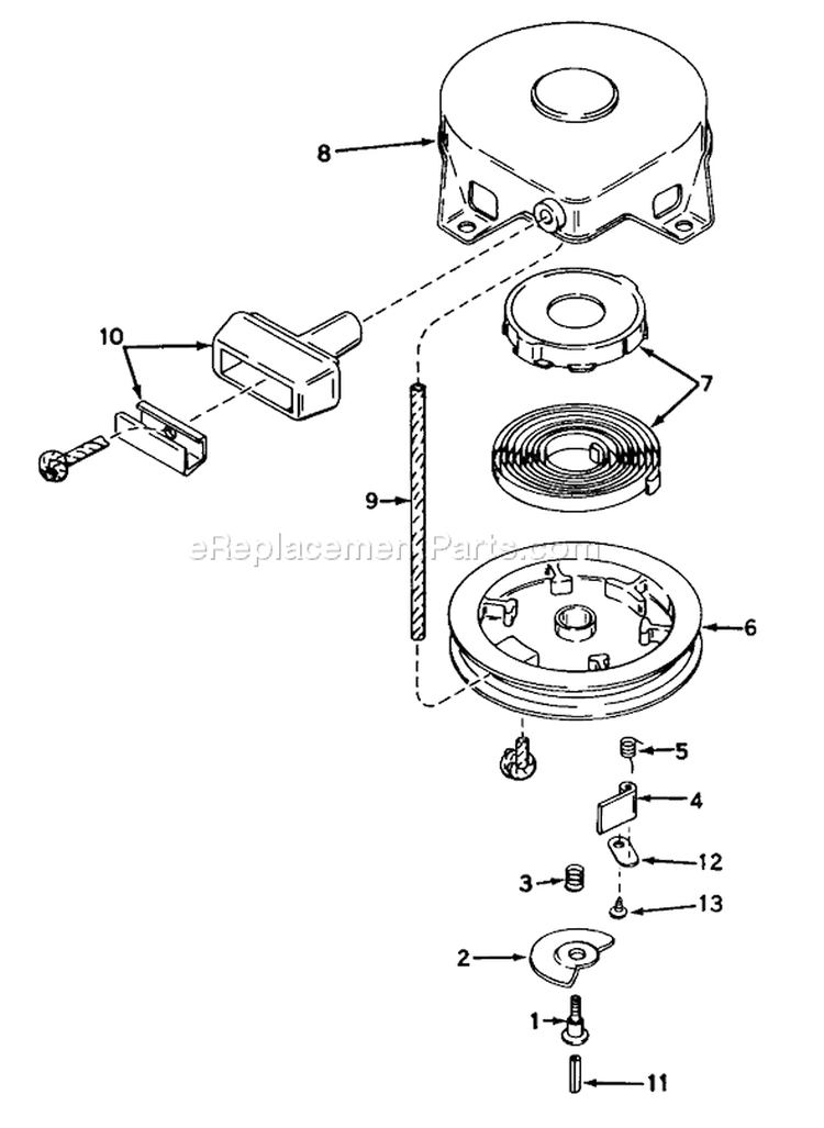 Rewind Starter Diagram and Parts List for 38015 2000001-2999999 - 1982 Toro Snow Blower