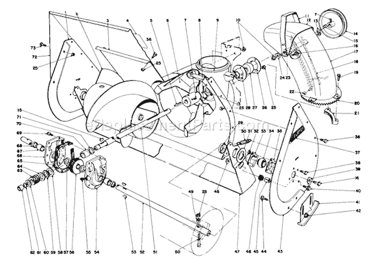 Auger Assembly Diagram and Parts List for 38045 0000001-0999999 - 1980 Toro Snow Blower
