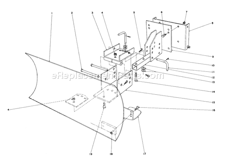 Grader Blade Assembly Diagram and Parts List for 38045 0000001-0999999 - 1980 Toro Snow Blower