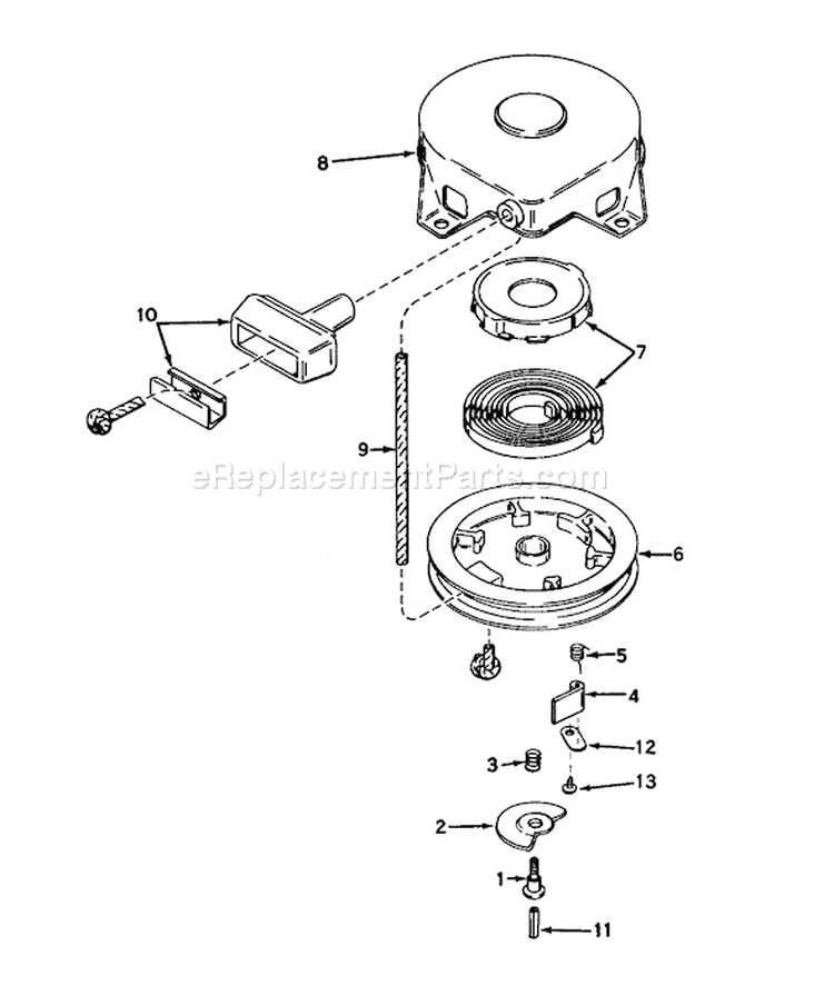 Rewind Starter Diagram and Parts List for 38045 0000001-0999999 - 1980 Toro Snow Blower