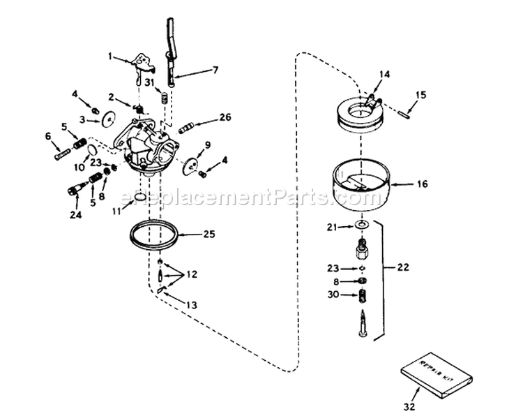 Carburetor Diagram and Parts List for 38045 1000001-1999999 - 1981 Toro Snow Blower