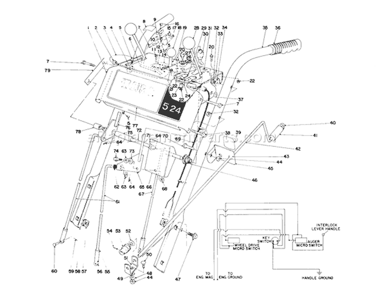 Handle Assembly Diagram and Parts List for 38045 1000001-1999999 - 1981 Toro Snow Blower