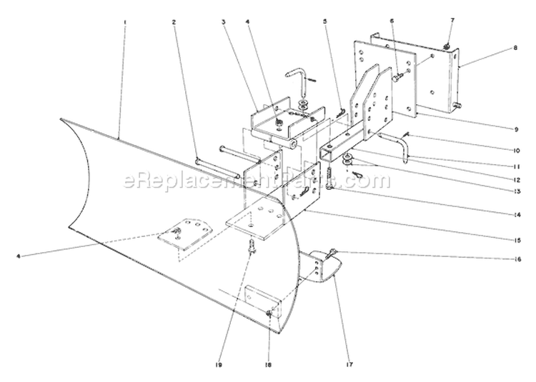 Grader Blade Assembly Diagram and Parts List for 38050 0000001-0999999 - 1980 Toro Snow Blower