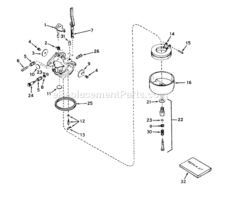 Carburetor Diagram and Parts List for 38050 4000001-4999999 - 1984 Toro Snow Blower