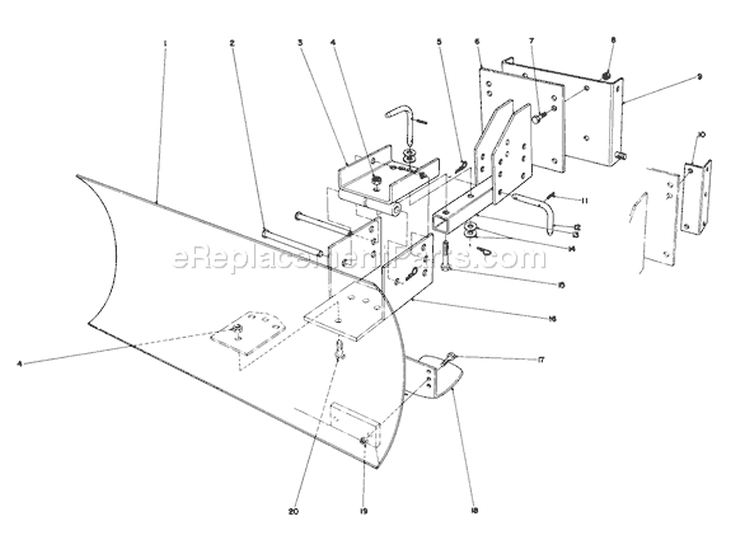 Grader Blade Assembly Diagram and Parts List for 38050 4000001-4999999 - 1984 Toro Snow Blower