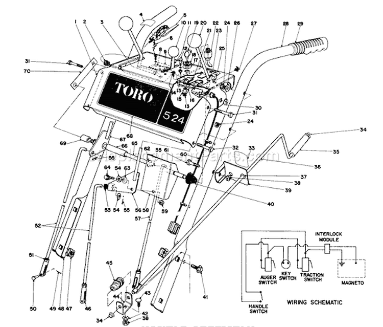 Handle Assembly Diagram and Parts List for 38050 4000001-4999999 - 1984 Toro Snow Blower