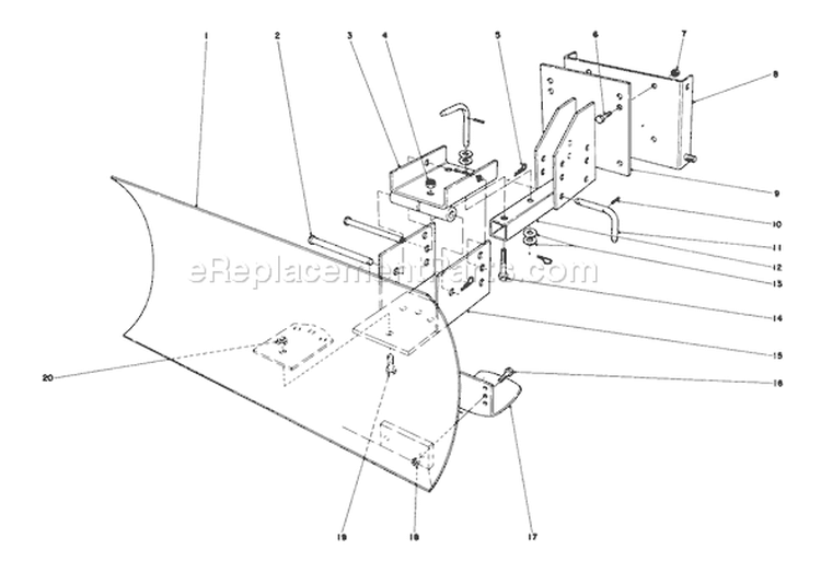 Grader Blade Assembly Diagram and Parts List for 38050 9000001-9999999 - 1979 Toro Snow Blower