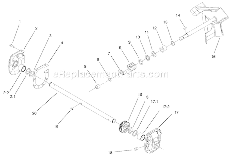 22" Gear Case Assembly Diagram and Parts List for 38051 000000001-000999999 - 2000 Toro Snow Blower