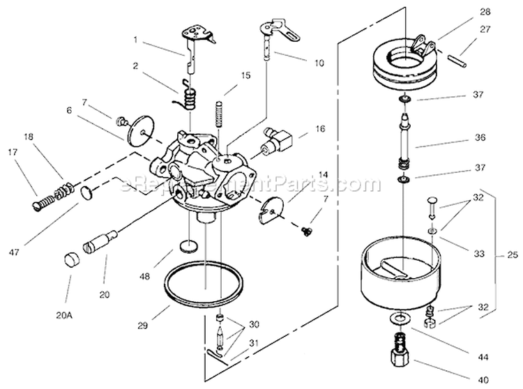 Carburetor Diagram and Parts List for 38051 000000001-000999999 - 2000 Toro Snow Blower