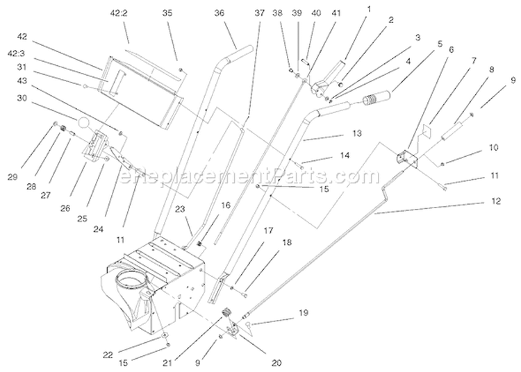 Handle Assembly Diagram and Parts List for 38051 000000001-000999999 - 2000 Toro Snow Blower
