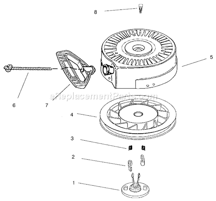 Rewind Starter Diagram and Parts List for 38051 000000001-000999999 - 2000 Toro Snow Blower