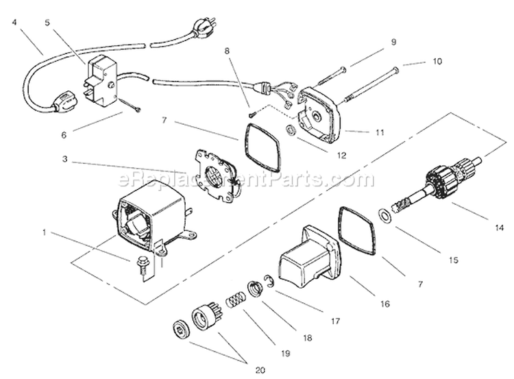 Starter Motor Diagram and Parts List for 38051 000000001-000999999 - 2000 Toro Snow Blower
