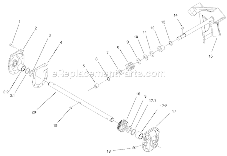 22" Gear Case Assembly Diagram and Parts List for 38051 210000001-210999999 - 2001 Toro Snow Blower