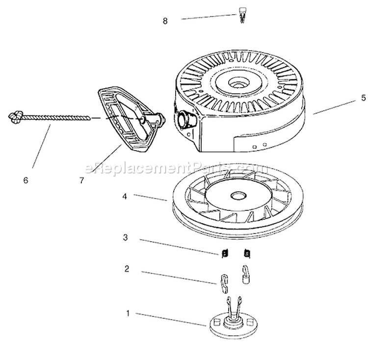 Rewind Starter Diagram and Parts List for 38051 210000001-210999999 - 2001 Toro Snow Blower
