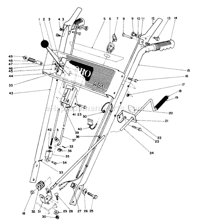 Handle Assembly Diagram and Parts List for 38052C 8000001-8999999 - 1988 Toro Snow Blower