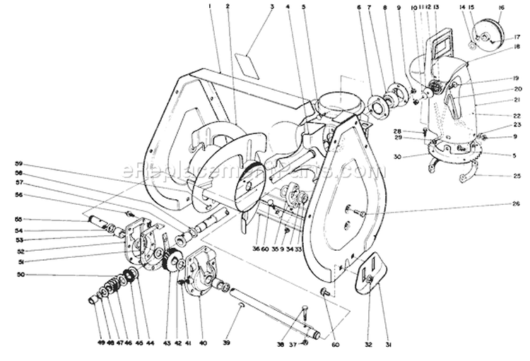 Auger Assembly Diagram and Parts List for 38052 2000001-2999999 - 1992 Toro Snow Blower