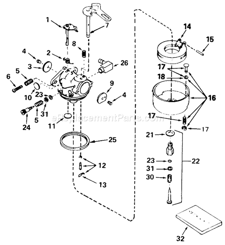 Carburetor Diagram and Parts List for 38052 2000001-2999999 - 1992 Toro Snow Blower