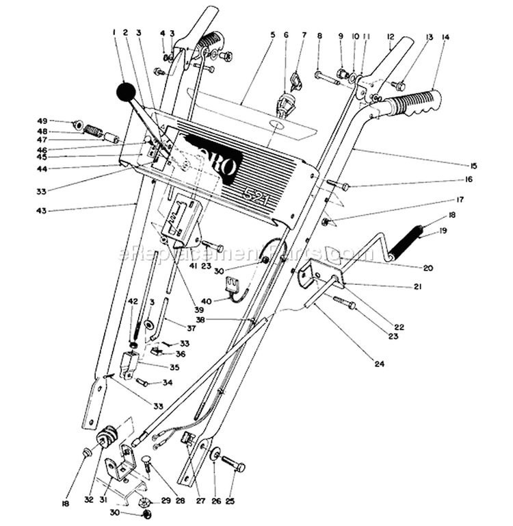 Handle Assembly Diagram and Parts List for 38052 2000001-2999999 - 1992 Toro Snow Blower
