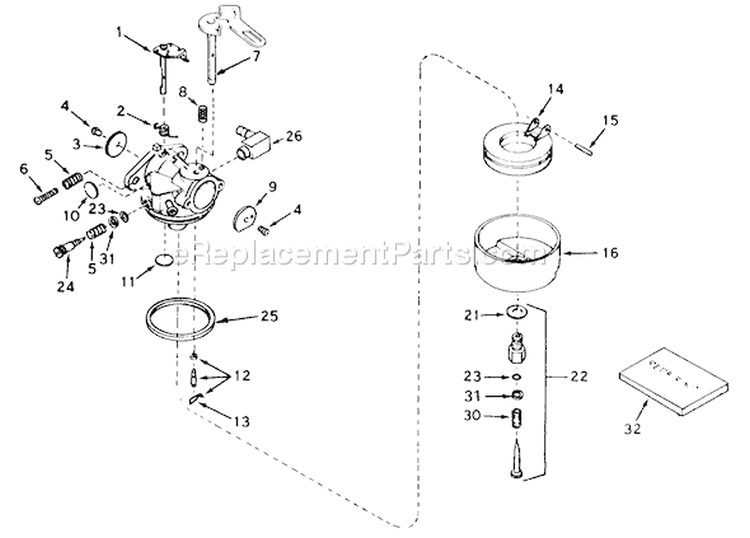 Carburetor Diagram and Parts List for 38052 4000001-4999999 - 1984 Toro Snow Blower