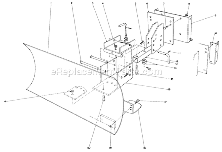 Grader Blade Assembly Diagram and Parts List for 38052 4000001-4999999 - 1984 Toro Snow Blower