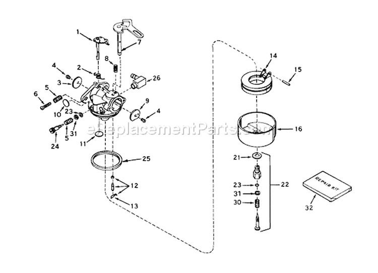 Carburetor Diagram and Parts List for 38052 5000001-5999999 - 1985 Toro Snow Blower