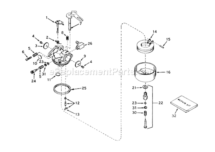 Carburetor Diagram and Parts List for 38052 7000001-7999999 - 1987 Toro Snow Blower
