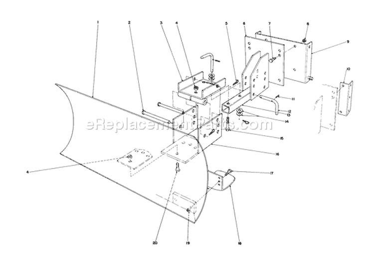 Grader Blade Assembly Diagram and Parts List for 38052 7000001-7999999 - 1987 Toro Snow Blower