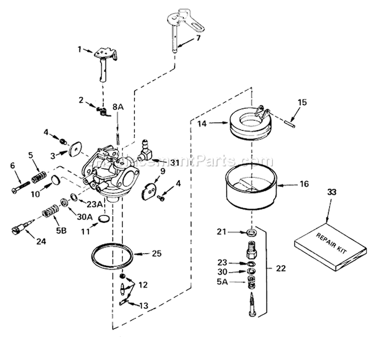Carburetor Diagram and Parts List for 38052 8000001-8999999 - 1988 Toro Snow Blower