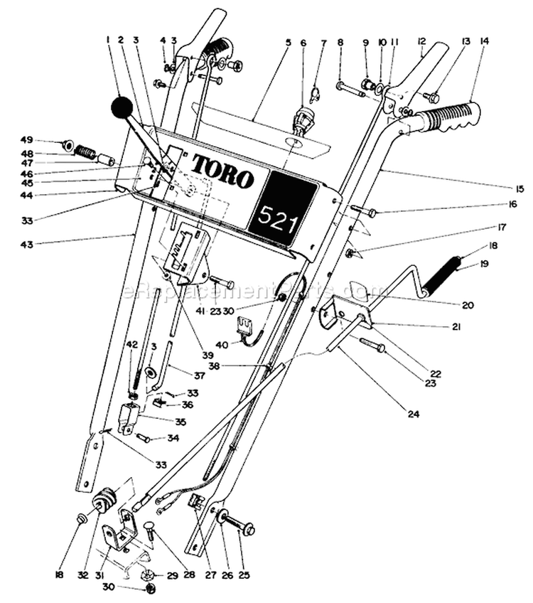 Handle Assembly Diagram and Parts List for 38052 8000001-8999999 - 1988 Toro Snow Blower