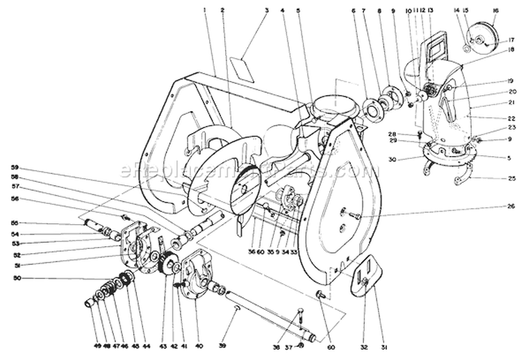 Auger Assembly Diagram and Parts List for 38054 0000001-0999999 - 1990 Toro Snow Blower