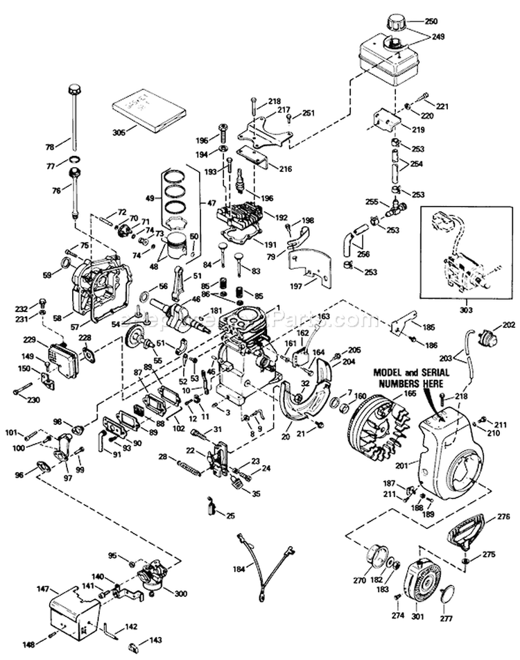 Engine Diagram and Parts List for 38054 0000001-0999999 - 1990 Toro Snow Blower