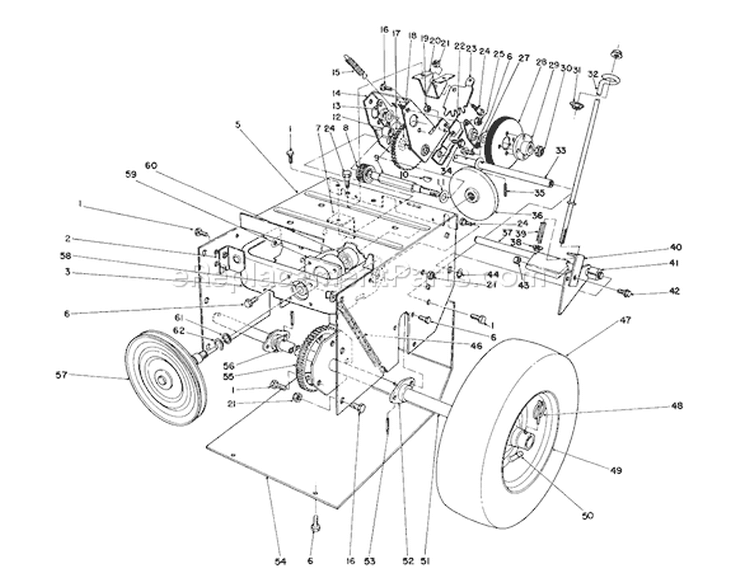 Traction Assembly Diagram and Parts List for 38054 3900001-3999999 - 1993 Toro Snow Blower