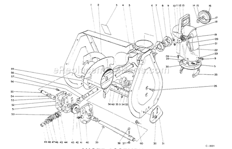 Auger Assembly Diagram and Parts List for 38054 5900001-5999999 - 1995 Toro Snow Blower
