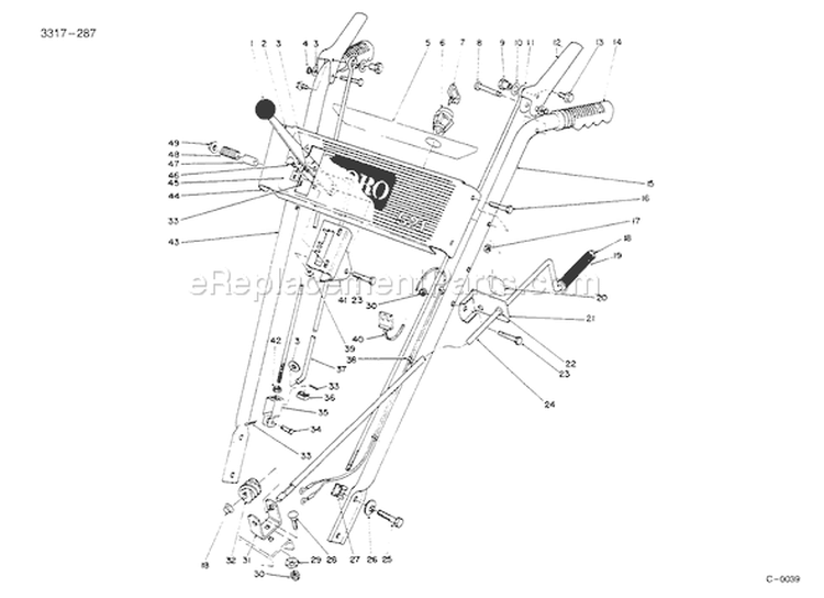 Handle Assembly Diagram and Parts List for 38054 5900001-5999999 - 1995 Toro Snow Blower